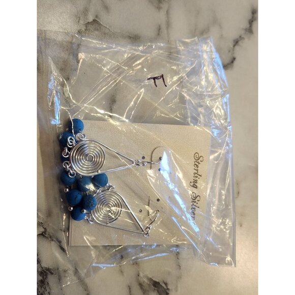 Sterling Silver Teardrop Earrings With Blue Beads - Picture 2 of 5